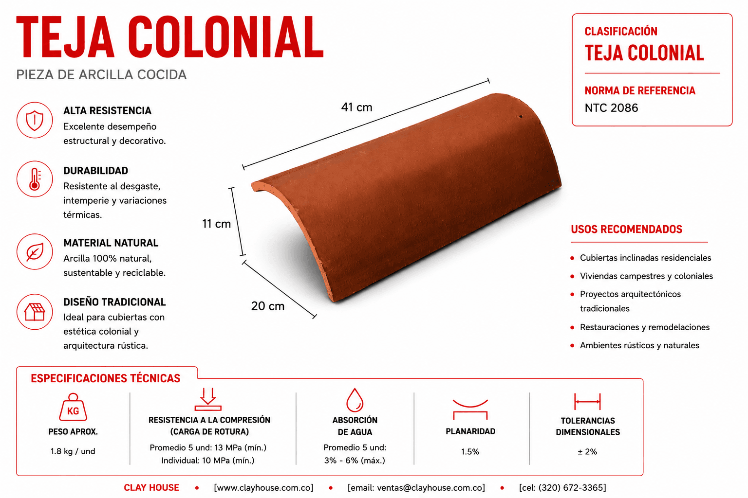 Teja Colonial — Roja — teja colonial ficha